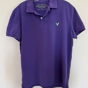 American Eagle Outfitters Men's Polo in Purple with Green Logo